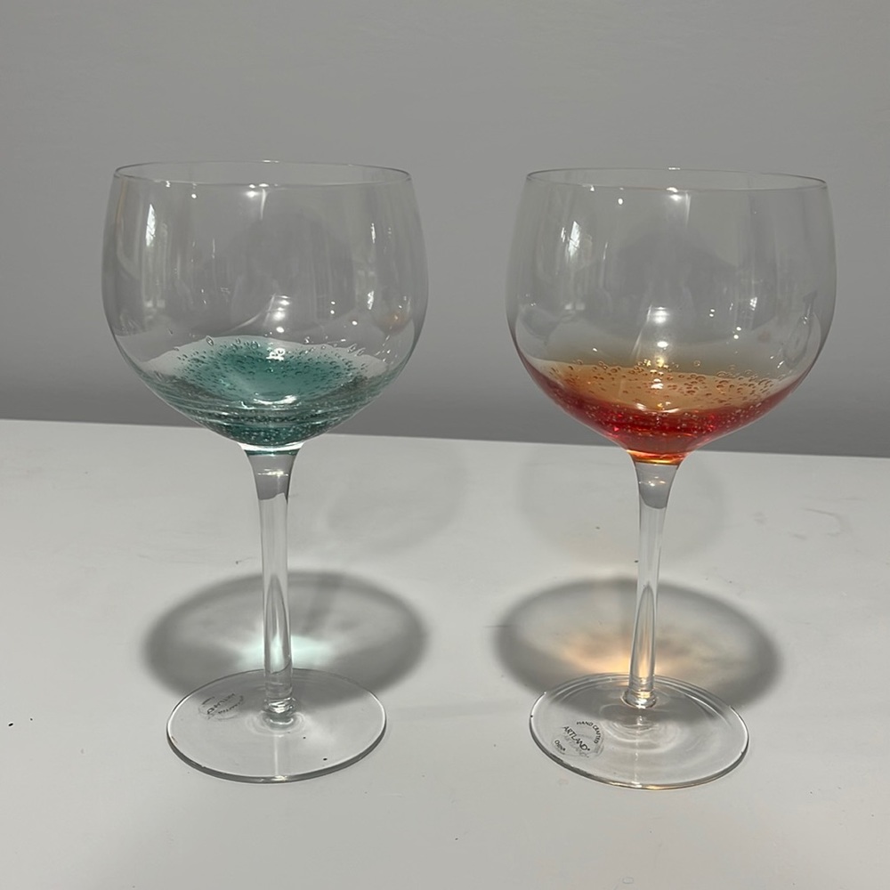 Artland Fizzy Balloon wide Wine Glasses Set of 2 Blue and Orange